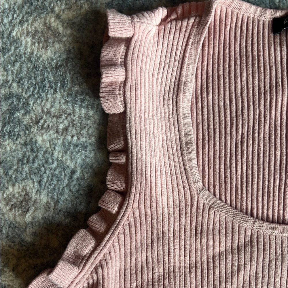 Express Ribbed Pink Tank Top with Ruffles - Picture 3 of 3